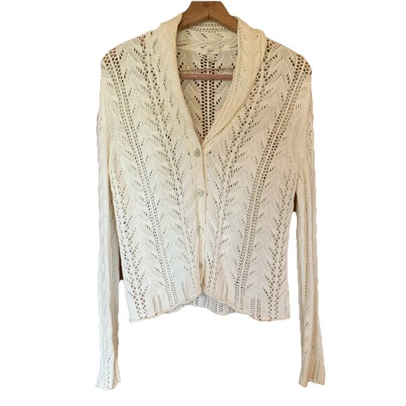J. Jill Ivory Pointelle Knit Sweater Cardigan Small Delicate Dainty Cottagecore - Picture 1 of 10